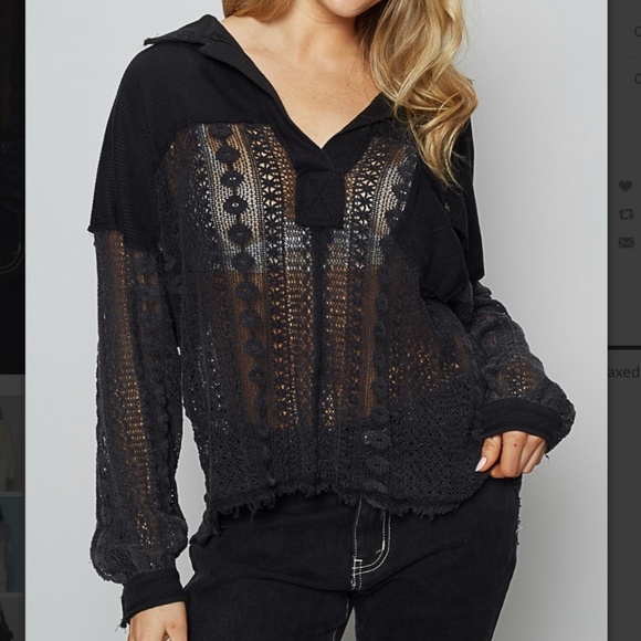 ❤️ POL “ Paris “ POL Relaxed Fit Johnny Collared Lace Detail Shirt Top SR21 - Picture 1 of 6